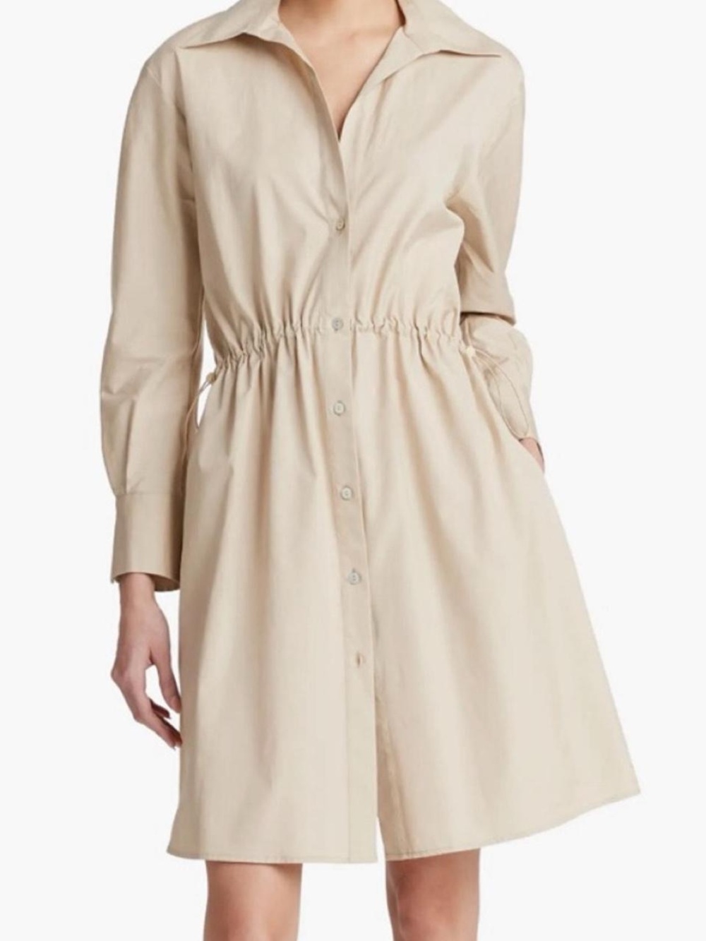 Vince Cream Button-Front Long Sleeve Shirt Dress. Size S